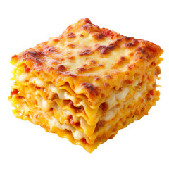 Delicious Layered Italian Lasagna with Cheese and Meat Sauce on a White Background