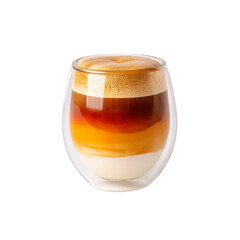 Rich and Creamy Layered Latte in Transparent Glass with Smooth Foam and Bold Espresso Tones