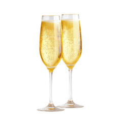 Elegant Champagne Glasses Filled with Sparkling Bubbly Against a Clean Background