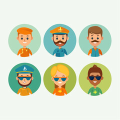 Cartoon people icons set with funny vector avatars of face and head illustrations for person and character design
