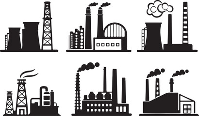 Obraz premium Silhouette icon set of carbon capture machines. Flat black vector design