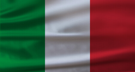 Obraz premium Italy flag with fabric texture waving. Close up of flag of Italy with cloth texture