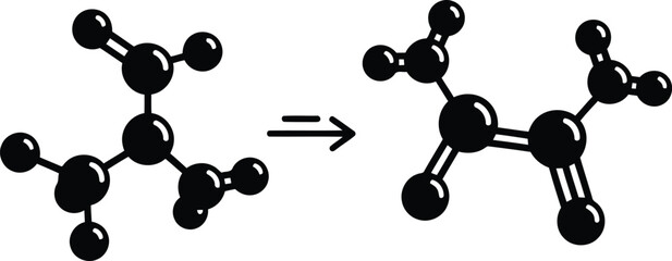 Chemical reaction representation of molecular structure transformation molecule change study chemistry science concept vector