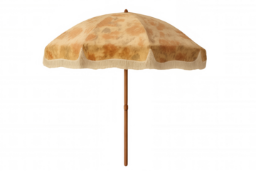 Vintage patio umbrella with fringed tassels providing shade, retro summer design on transparent background