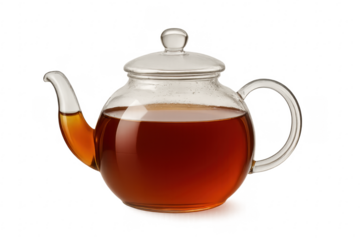 Glass teapot brewing tea on transparent background