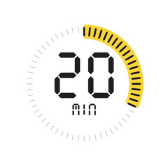 Digital timer icon displaying 20 minutes, a time measurement
