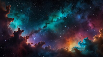 Colorful nebula in deep space with vibrant stars.