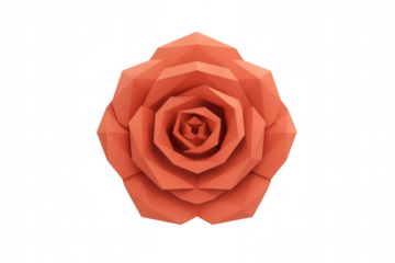 Rose flower low poly 3d graphic, red geometric bloom, abstract floral art, love and romance concept, transparent background