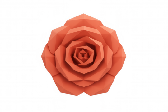 Rose flower low poly 3d graphic, red geometric bloom, abstract floral art, love and romance concept, transparent background