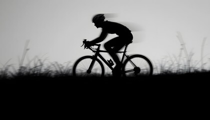 Silhouette of cyclist racing with motion blur minimal background
