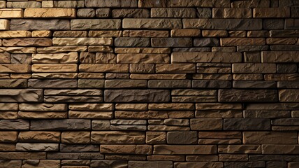 Fototapeta premium Textured stone wall with warm lighting effects.