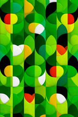 Geometric abstract background featuring vibrant green, yellow, red, and white shapes with a prominent paper texture. This modern, colorful pattern creates a dynamic aesthetic. Perfect for wallpaper