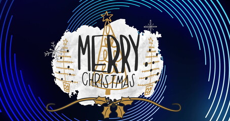 Image of merry christmas text over shapes on black background