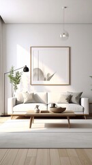 Fototapeta premium Modern Minimalist Living Room with Couch with Art, and and Natural Light.