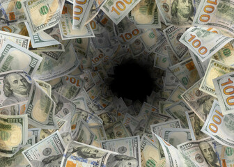 Money vortex. Dollar bills swirling in air