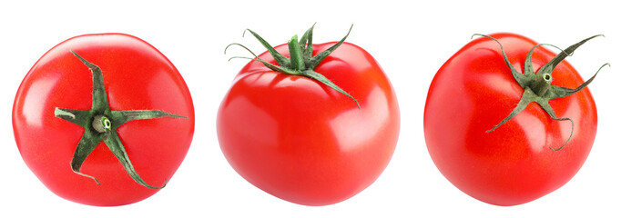 Fresh ripe tomatoes isolated on white, set