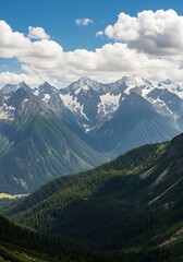 Majestic Mountain Range Under a Cloudy Sky.