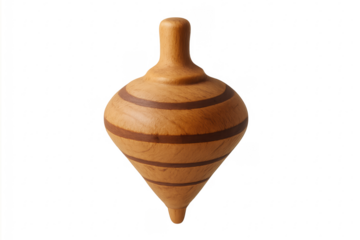 Wooden spinning top toy on transparent background
