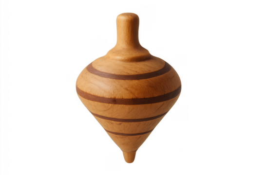 Wooden spinning top toy on transparent background