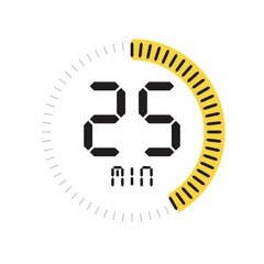 Yellow digital countdown timer icon displaying 25 minutes