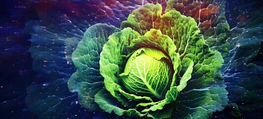 Obraz premium Pointillist grunge design of cabbage with abstract dotted pattern ,generative AI