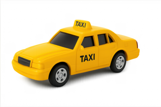 Yellow plastic toy taxi car transporting concept