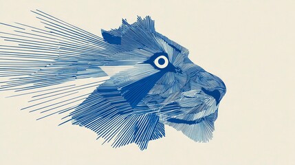 Abstract blue lion head illustration on beige background artistic concept