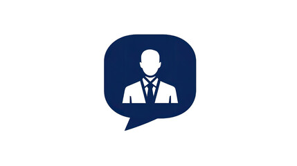 Business conversation icon featuring a professional figure in a speech bubble
