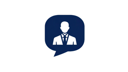 Business conversation icon featuring a professional figure in a speech bubble