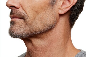 Obraz premium Adult male with a double chin against a white backdrop