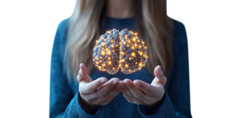 a a Business professional holding a Brain glowing