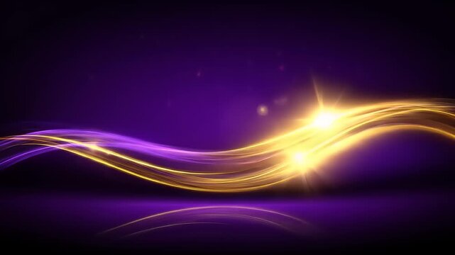 Abstract illustration features a luminous, flowing wave of purple and gold light