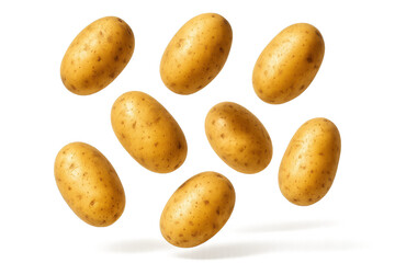 Obraz premium Falling fresh potatoes in mid air isolated on white and transparent clean background