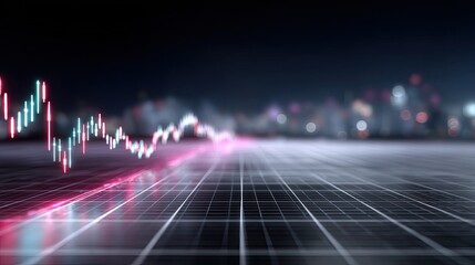 Financial Graph Hologram on a Grid with Bokeh Lights in the Background