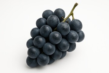 Fototapeta premium Fresh dewy black grape cluster on seamless white background with soft top lighting