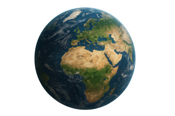 Realistic Earth cutout with Europe and Africa illuminated by soft rim light on black