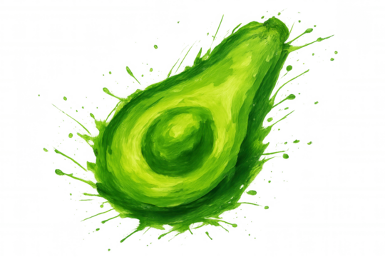 Avocado fruit painting creating a vibrant green splash and swirling texture, healthy creative food abstract illustration