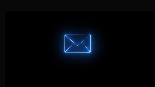 Glowing blue neon envelope icon on a dark background email message