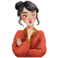 a woman makes pouty lip