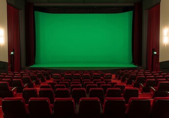 Fototapeta premium Empty Movie Theater with Green Screen.