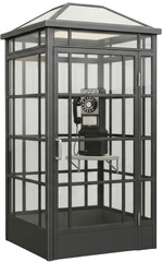 Vintage phone booth with classic rotary phone, located in an urban setting, showcasing nostalgia
