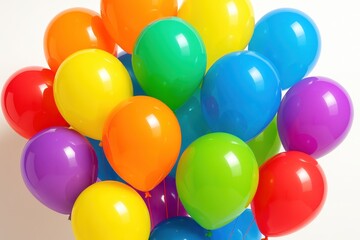 Playful explosion of rainbow balloons in a bright abstract composition celebrating pride diversity and joyful community energy