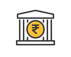 Bank Building with Rupee Currency Icon Vector Illustration