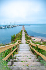 Washburn Marina and pier in Washburn, Wisconsin on Lake Superior in September