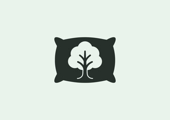 A minimalist logo of a pillow-shaped tree, symbolizing comfort, rest, and nature’s serenity