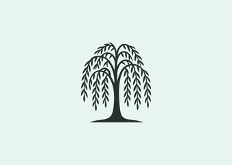 A simple line style logo of a willow tree, representing grace, endurance, and emotional depth © PULO