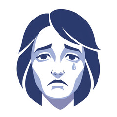 Illustration of a sad expression of a woman. Isolated on a white background.