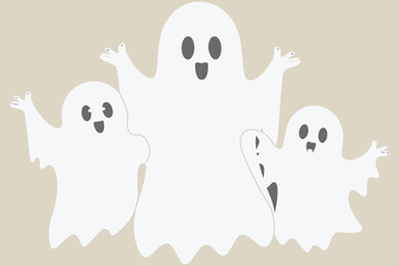 Simple outline of ghost family minimalist isolated drawing
