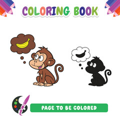  Coloring book for kids, monkey vector