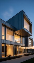 Fototapeta premium Modern Minimalist House Design at Dusk.